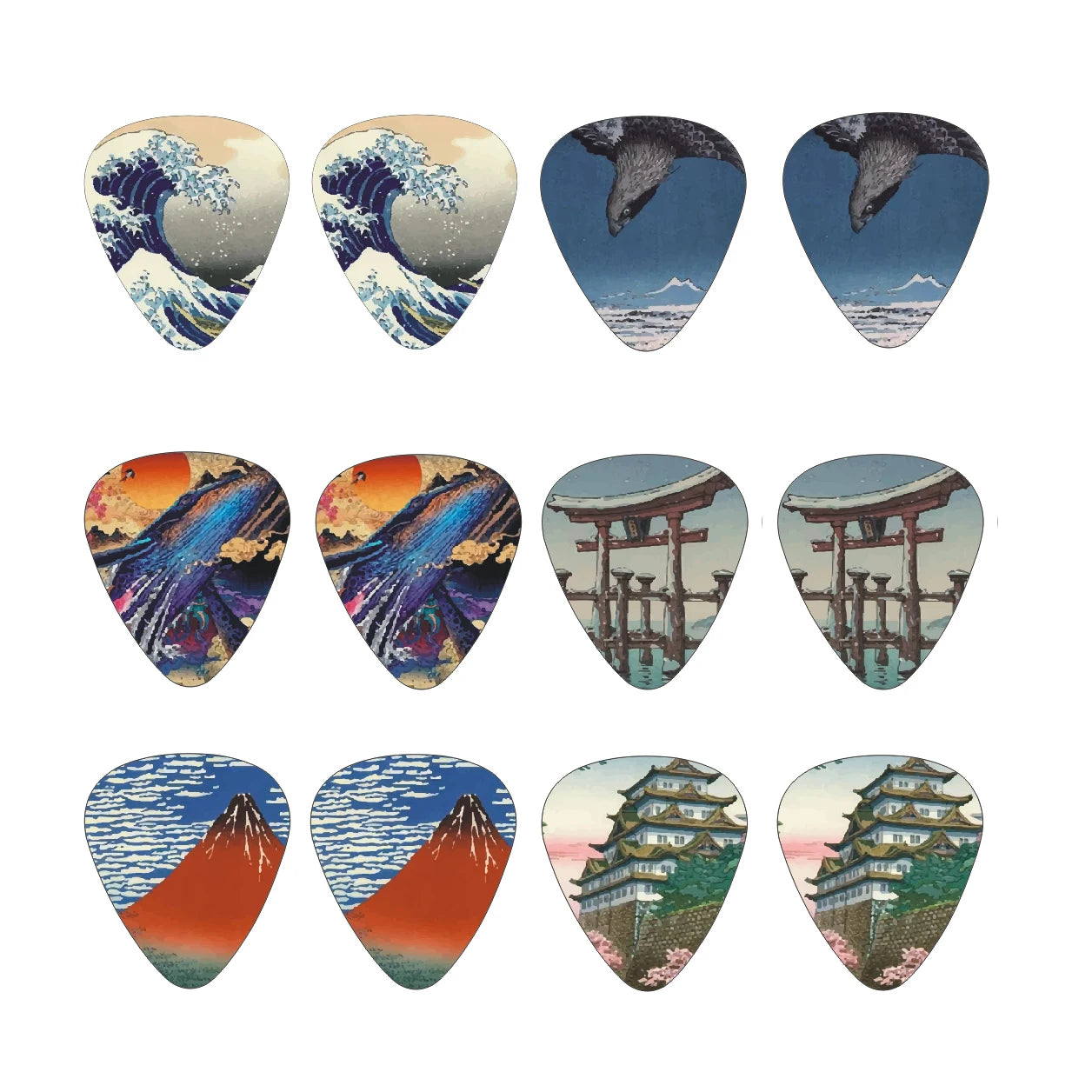 New 12pcs/set  Guitar Picks -  Japanese Culture Style Theme Painting